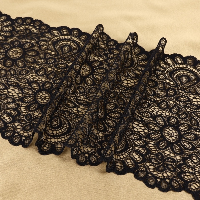 Кружевная эластичная ткань, 195 мм &times; 2,7 &plusmn; 0,5 м, цвет чёрный