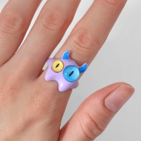 Кольцо &laquo;Монстрик&raquo; с рожками, цвет фиолетовый, безразмерное