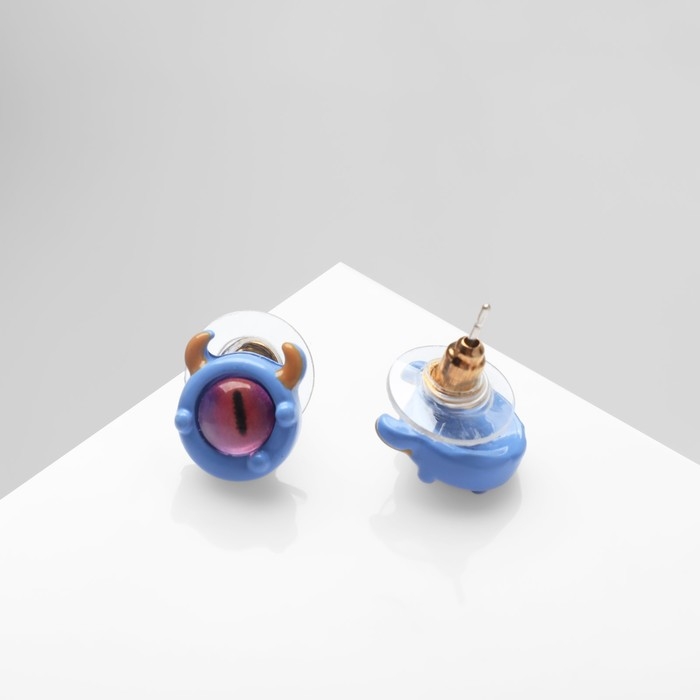 Серьги с эмалью &laquo;Монстрики&raquo; с рожками, цвет розово-голубой