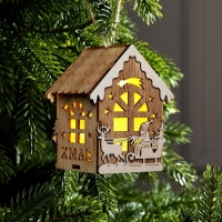 Ёлочная игрушка «Домик с Дедом Морозом на санках», от батареек, свечение тёплое белое Ёлочная игрушка «Домик с Дедом Морозом на санках», от батареек, свечение тёплое белое
