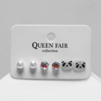 Пусеты 3 пары «Летние истории» панда, цвет чёрно-белый в серебре Пусеты 3 пары «Летние истории» панда, цвет чёрно-белый в серебре