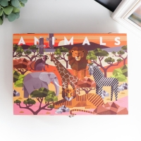 Шкатулка дерево "Звери Африки" кожзам и бархат 5,5х24х17 см