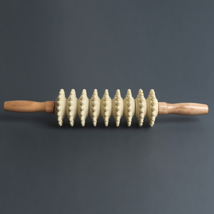 Массажёр &laquo;Скалка&raquo;, универсальный, 38 &times; 7 см, 9 колёс, деревянный