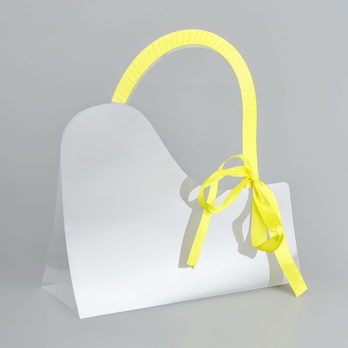 Переноска для цветов с лентой, 30х25х12 см, желтая