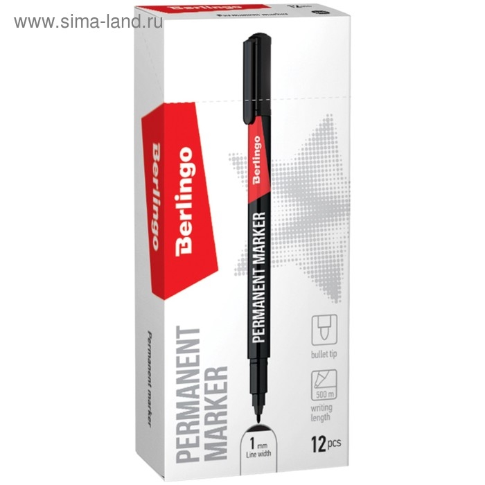 Маркер перманентный 1.0 мм Berlingo чёрный Маркер перманентный 1.0 мм Berlingo чёрный