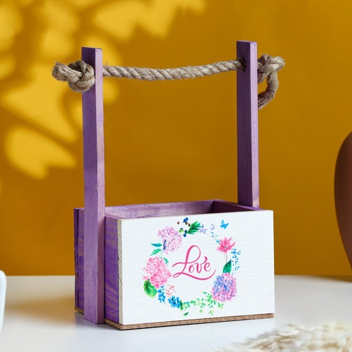 Кашпо деревянное, 15×12×8.5(25) см Кашпо деревянное, 15×12×8.5(25) см "Пауль и Любовь. Love в цветочках", с принтом