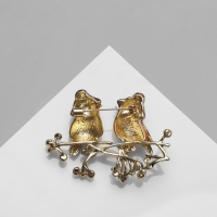 Брошь &laquo;Птицы&raquo; пара снегирей, цветная в золоте