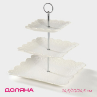 Этажёрка Фруктовница Доляна &laquo;Сьюзен&raquo;, 3 яруса, 14,5/20/24,5 см, фарфор, цвет белый