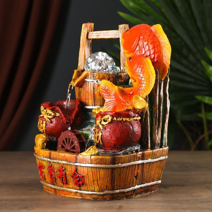 Фонтан настольный полистоун от сети Фонтан настольный полистоун от сети "Два карпа у водяной мельницы" 26х21х16 см