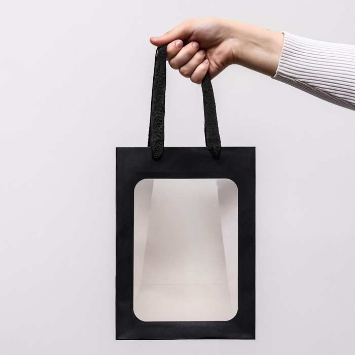 Пакет подарочный, с окном, 25 х 18 х 13 см, черный, 1шт. Пакет подарочный, с окном, 25 х 18 х 13 см, черный, 1шт.