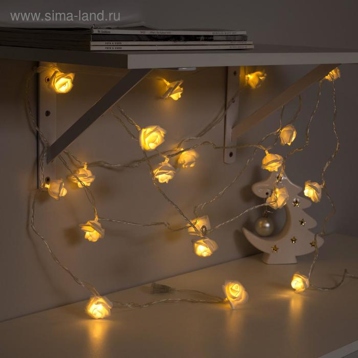Гирлянда &laquo;Нить&raquo; 5 м с насадками &laquo;Розы белые&raquo;, IP20, прозрачная нить, 20 LED, свечение тёплое белое, 220 В