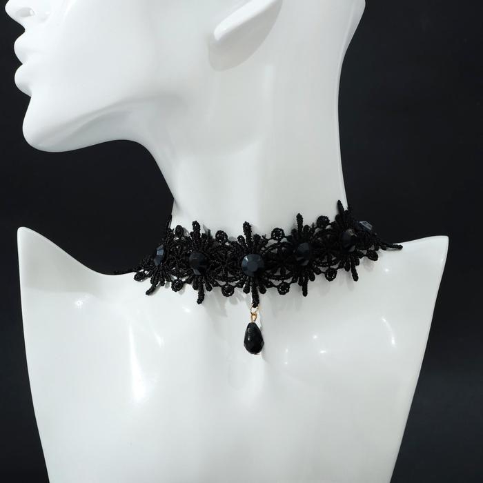 Чокер &laquo;Александрия&raquo; кружево, капля, цвет чёрный , длина 30см