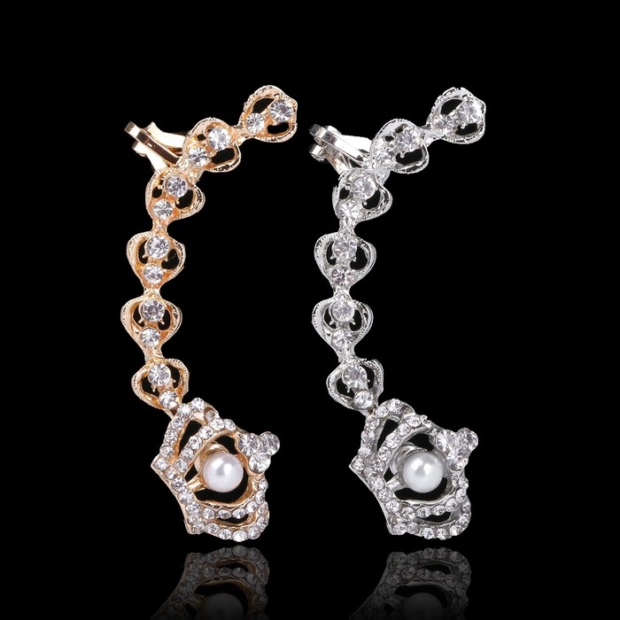 Серьга &laquo;Кафф&raquo; корона с бусиной, цвет МИКС