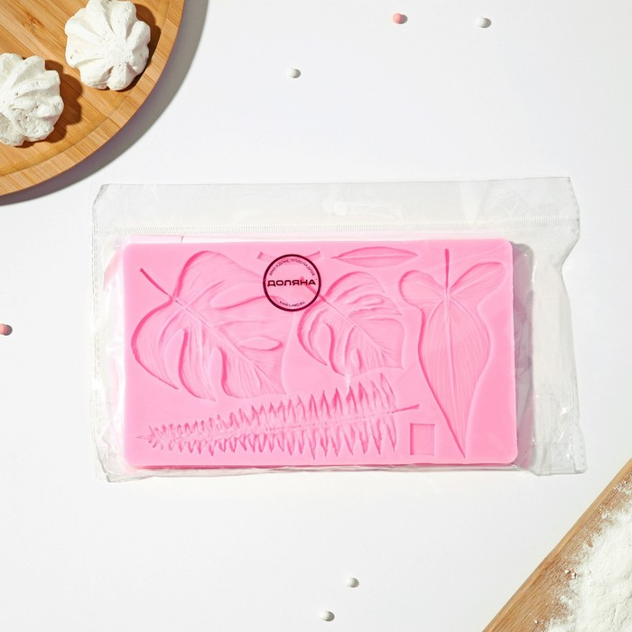 Молд Доляна &laquo;Тропические листья&raquo;, силикон, 20,7&times;12 см, цвет розовый