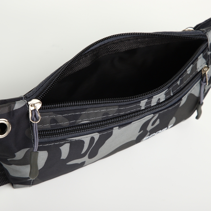 Сумка поясная на молнии, наружный карман, разъём для USB, цвет серый