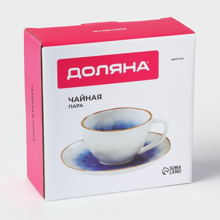 Чайная пара фарфоровая Доляна &laquo;Космос&raquo;, 2 предмета: чашка 250 мл, блюдце d=16 см, цвет синий