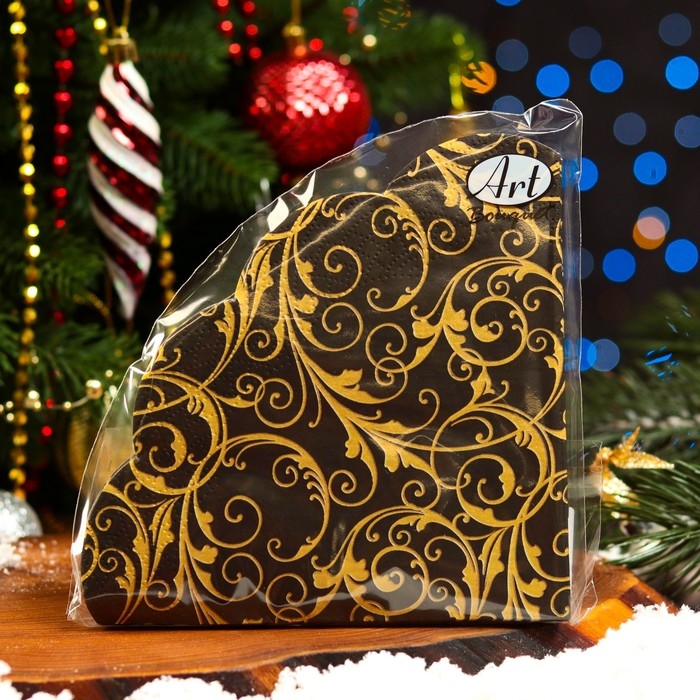 Новогодние салфетки бумажные Art Bouquet Rondo &laquo;Очарование на черном&raquo;, 3 слоя, d 32 см., 12 шт.