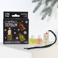 Ароматизаторы в машину новогодние &laquo;Будь всегда первым&raquo; на Новый год, кофе, черный лед, цитрус (набор 3 шт)