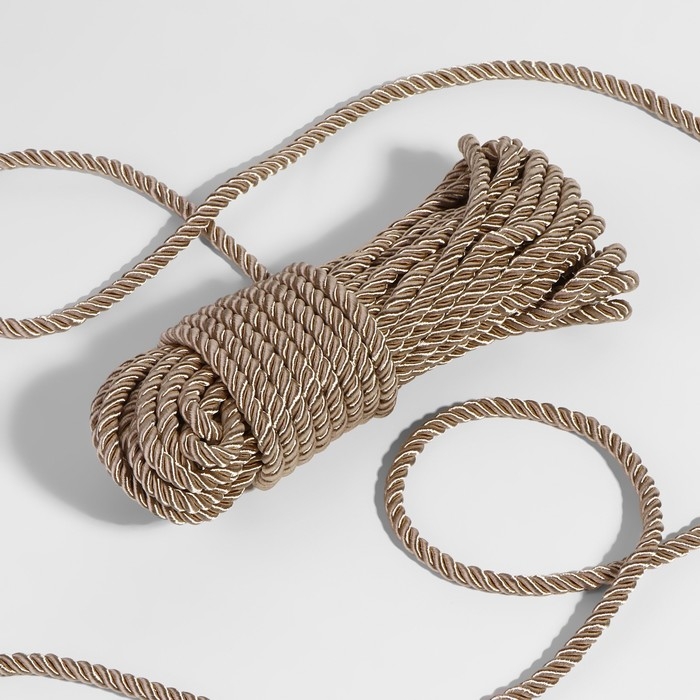 Шнур витой, d = 5 мм, 9 &plusmn; 1 м, цвет светло-серый