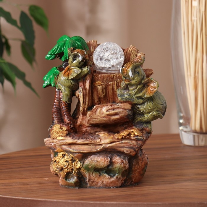 Фонтан Фонтан "Слоны с монетками, пальма" 20х13 см (с подсветкой)