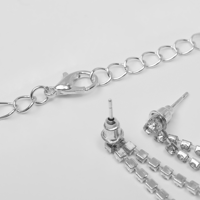 Набор 2 предмета: серьги, колье «Листопад» ромб, цвет белый в серебре, 45 см Набор 2 предмета: серьги, колье «Листопад» ромб, цвет белый в серебре, 45 см