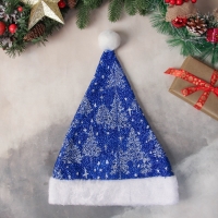 Колпак новогодний "Заснеженный лес" 30х37 см, синий Колпак новогодний "Заснеженный лес" 30х37 см, синий