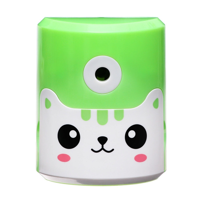 Точилка механическая с контейнером, Котик зеленый
