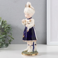 Сувенир керамика "Девочка играет котёнком" кобальт 7,3х7,3х22,5 см