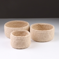 Набор вязанных корзин, 3 шт, полиэфирное волокно, бежевый Набор вязанных корзин, 3 шт, полиэфирное волокно, бежевый