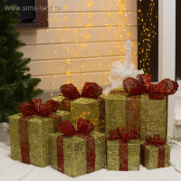 Светодиодная фигура &laquo;Подарки с красной лентой&raquo; 15, 20, 25, 30, 35, 40 см, текстиль, металл, 220 В, 8 режимов, свечение тёплое белое