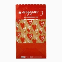 Пакет с клапаном &laquo;С любовью&raquo;, сердца, крафт, глиттер, 19,5 &times; 10 &times; 25.2 см