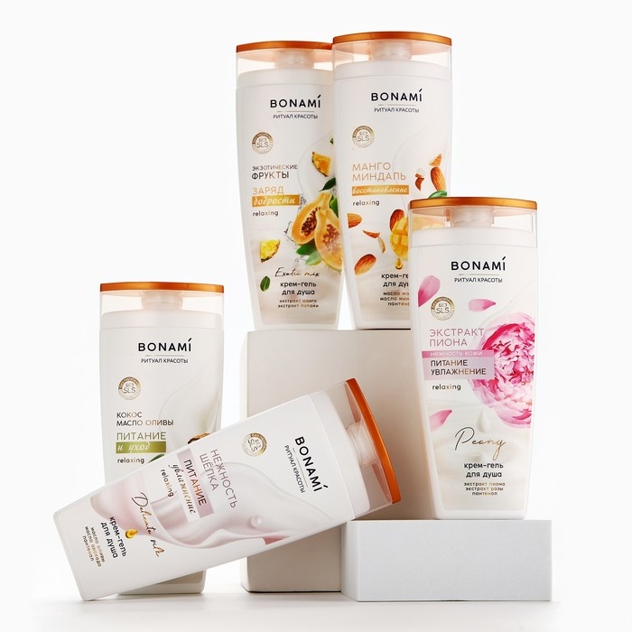 Гель для душа с пантенолом, увлажнение и питание, 250 мл, аромат пиона и розы, BONAMI