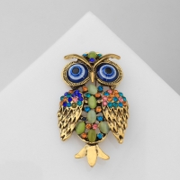 Брошь &laquo;Сова&raquo;, цветная в чернёном золоте