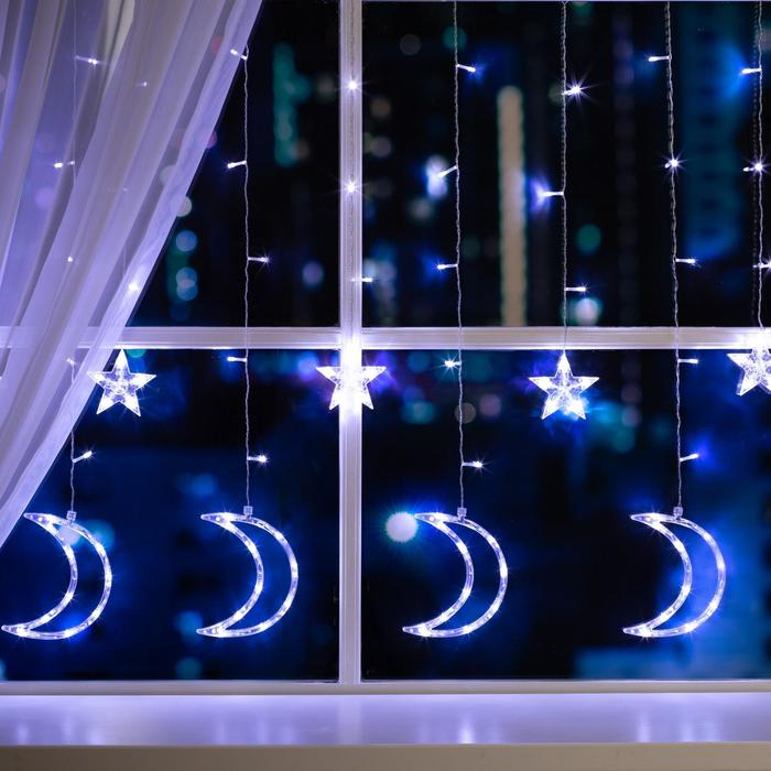 Гирлянда &laquo;Бахрома&raquo; 2.7 &times; 0.9 м с насадками &laquo;Месяц&raquo;, IP20, прозрачная нить, 138 LED, свечение белое, 8 режимов, 220 В
