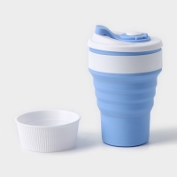 Стакан складной с крышкой Доляна &laquo;С собой&raquo;, 350 мл, 8,5&times;14 см, цвет голубой