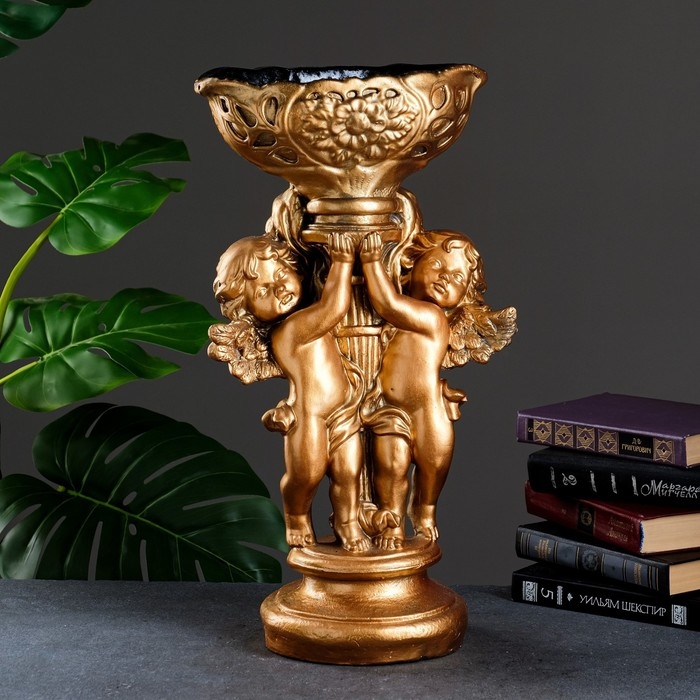 Подставка "Два ангела с ладьей" бронза, 20&times;28&times;52 см