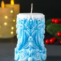 Свеча новогодняя столбик "Резная" голубой