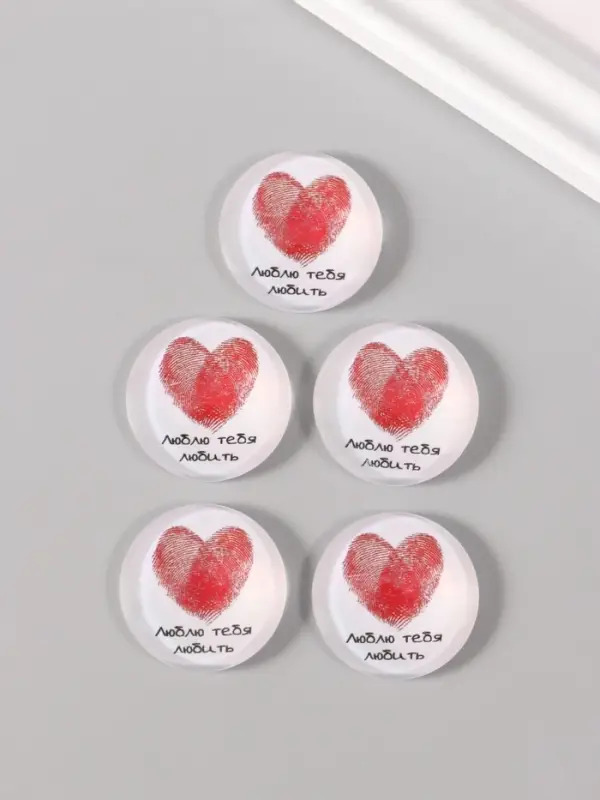 Кабошон стекло для творчества "Круг. Сердце отпечатки" 3х3 см