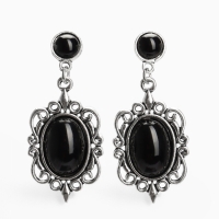 Серьги &laquo;Ажур&raquo; капля винтаж, чёрные в чернённом серебре