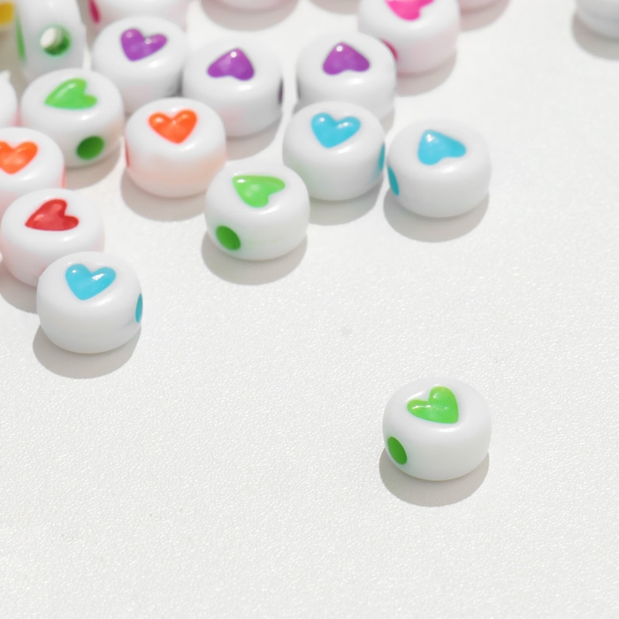 Бусина из акрила &laquo;Сердце&raquo; в круге, 7&times;4 мм, (набор 10 г), цвет МИКС