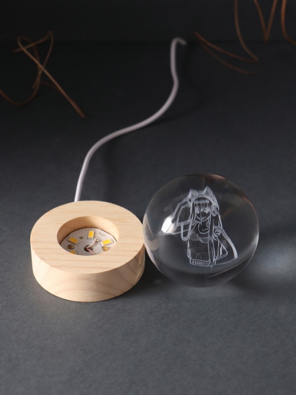 Сувенир стекло подсветка "Шар. Аниме" d=6 см подставка дерево, USB