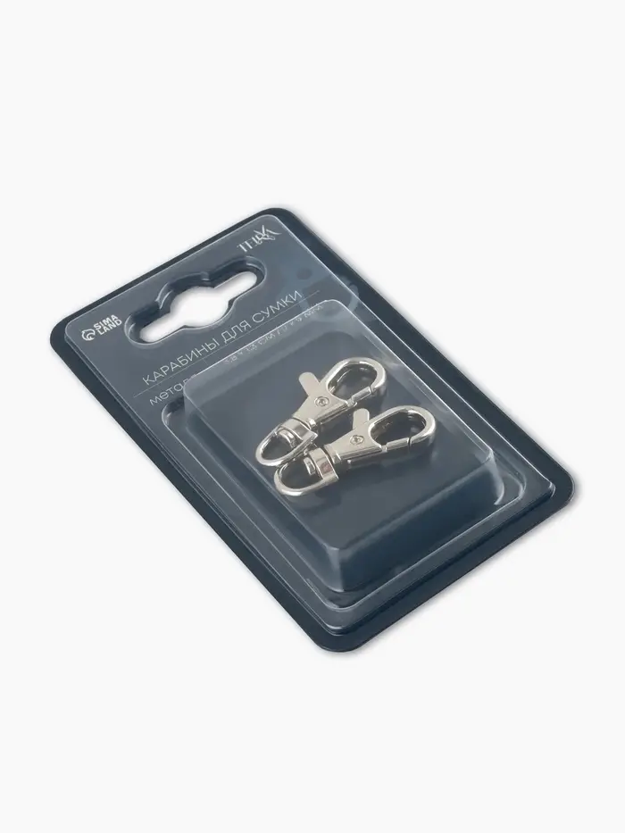 Карабин металлический TEIRA, набор 2 шт., 6.7 г, 3.8&times;1.3 см/9&times;2 мм, цвет серебряный