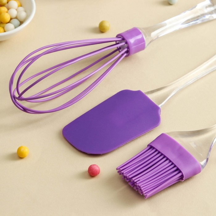 Набор для выпечки Доляна &laquo;Лёд. Макси&raquo;, 3 предмета: лопатка 24 см, кисть 22 см, венчик 26 см, цвет МИКС