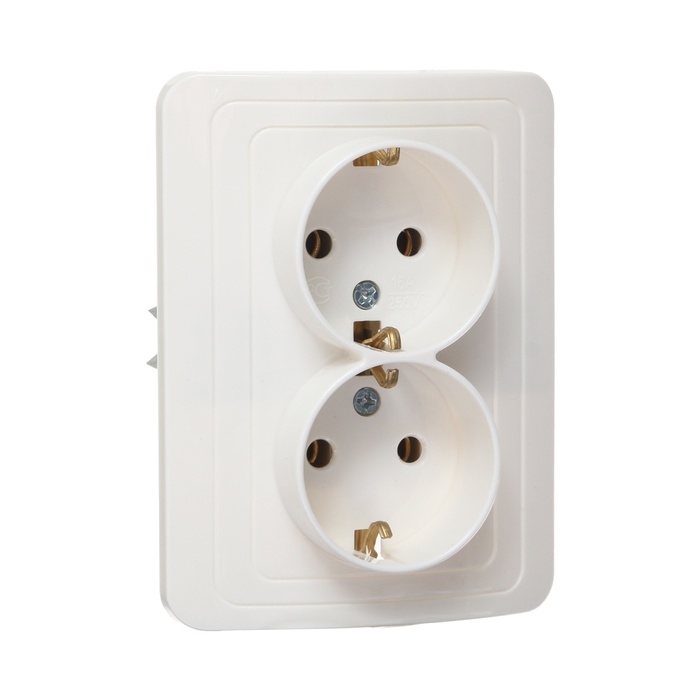 Розетка двухместная Luazon Lighting "Орион", 16 А, скрытая, с з/к, белая