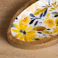 Блюдо в форме рыбки "Желтые и синие цветы" дерево манго 25,5х10х2 см