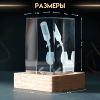 Сувенир стекло подсветка "Прямоугольник. Бокал и вино" подставка дерево, USB 7х7х10