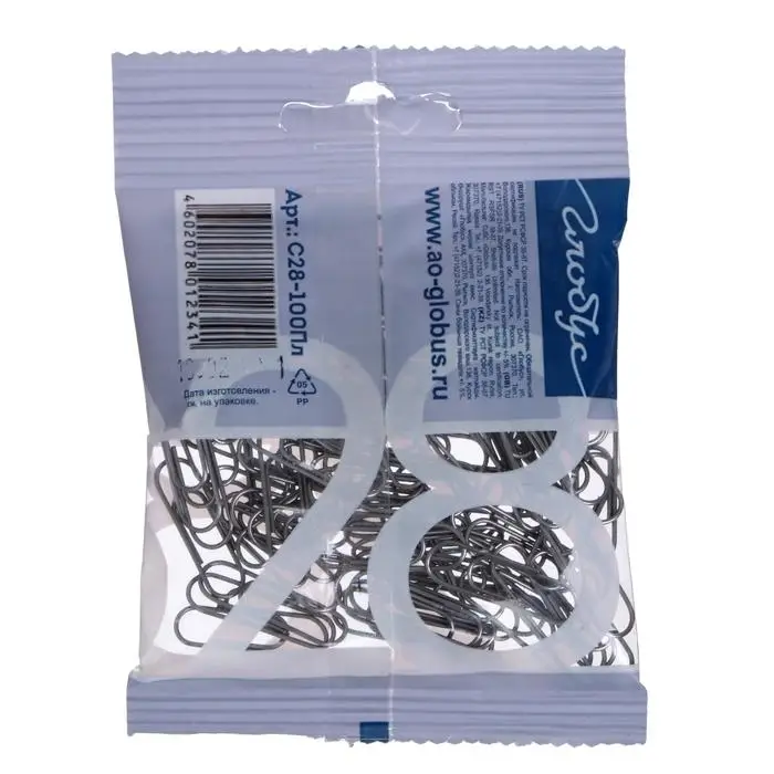 Скрепки канцелярские GLOBUS, 28 мм, 100 шт., без покрытия, флоу-пак