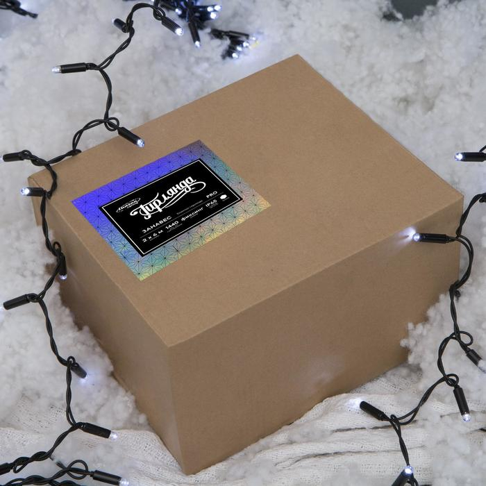 Гирлянда &laquo;Занавес&raquo; 2 &times; 6 м, IP65, УМС, тёмная нить, 1440 LED, свечение белое, 220 В