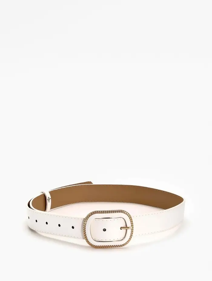 Ремень жен 05-01-07-01, Июнь2507, 3*0,3*110 см, без винта, пряж золото+пласт, 1 прокол, бел   109031