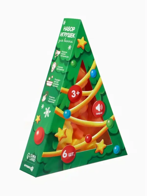 Новогодний набор игрушек для ванны, 6 шт, с пищалкой, Крошка Я